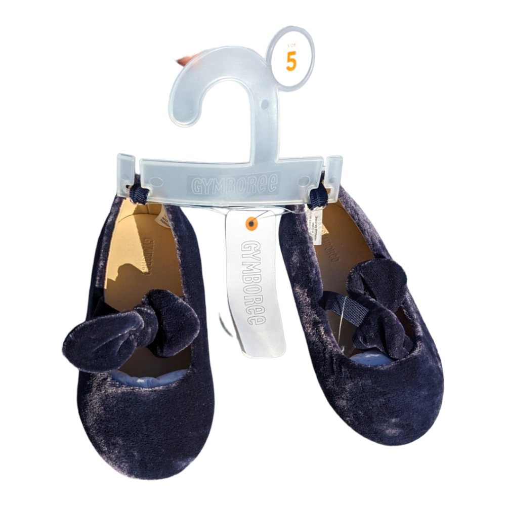 Gymboree Girls size 5 Suedette Navy Blue w/ Elastic Bow Slip On Shoe - Picture 3 of 7